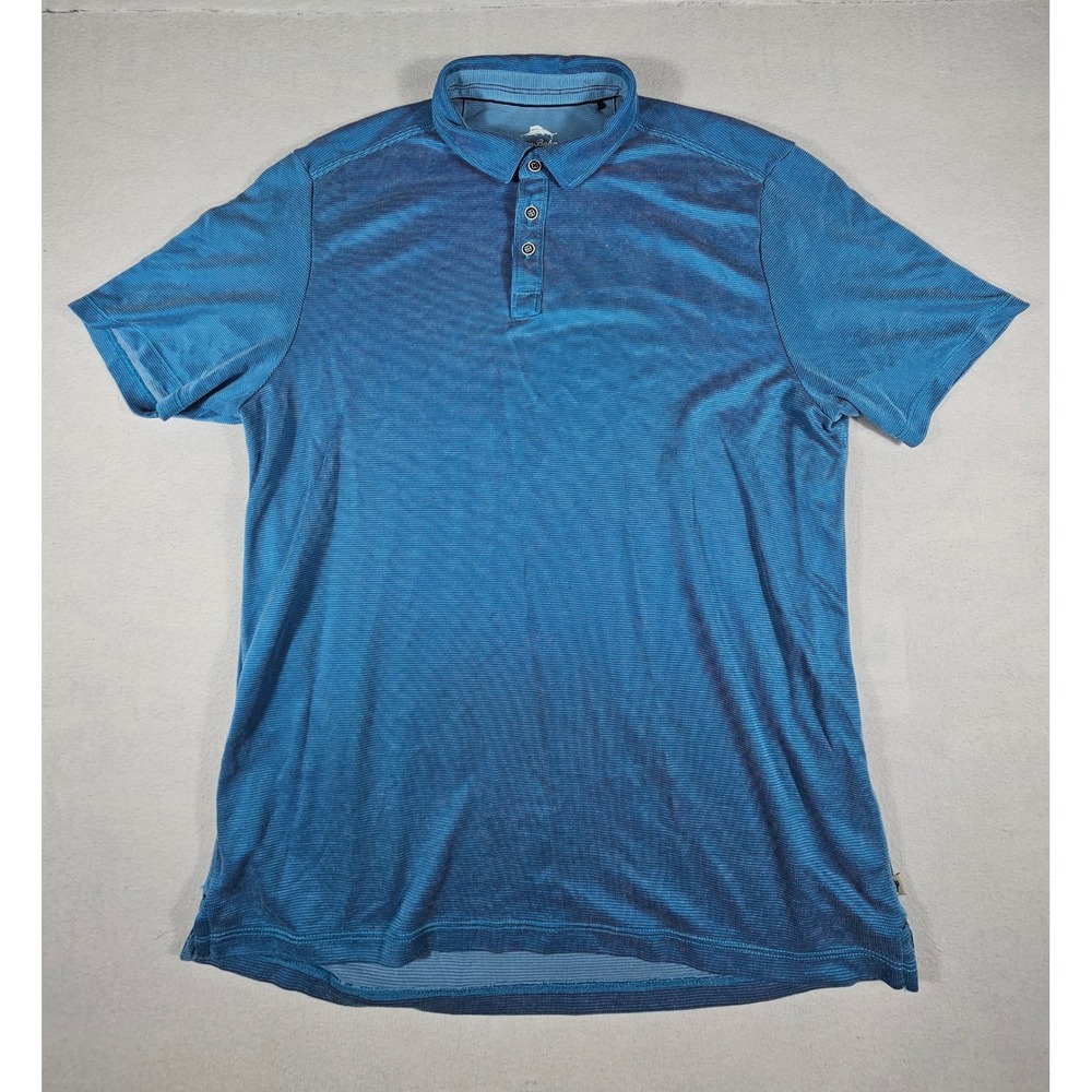 Tommy Bahama Mens Blue Striped Short Sleeve Polo Shirt ST226187RA Large